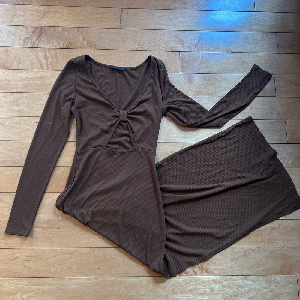 Brown Long Sleeve Dress